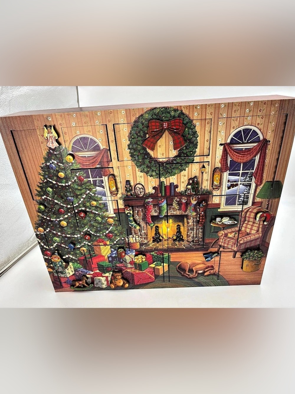 2003 Traditions “Fireside” Christmas Advent Calendar Wooden Decor